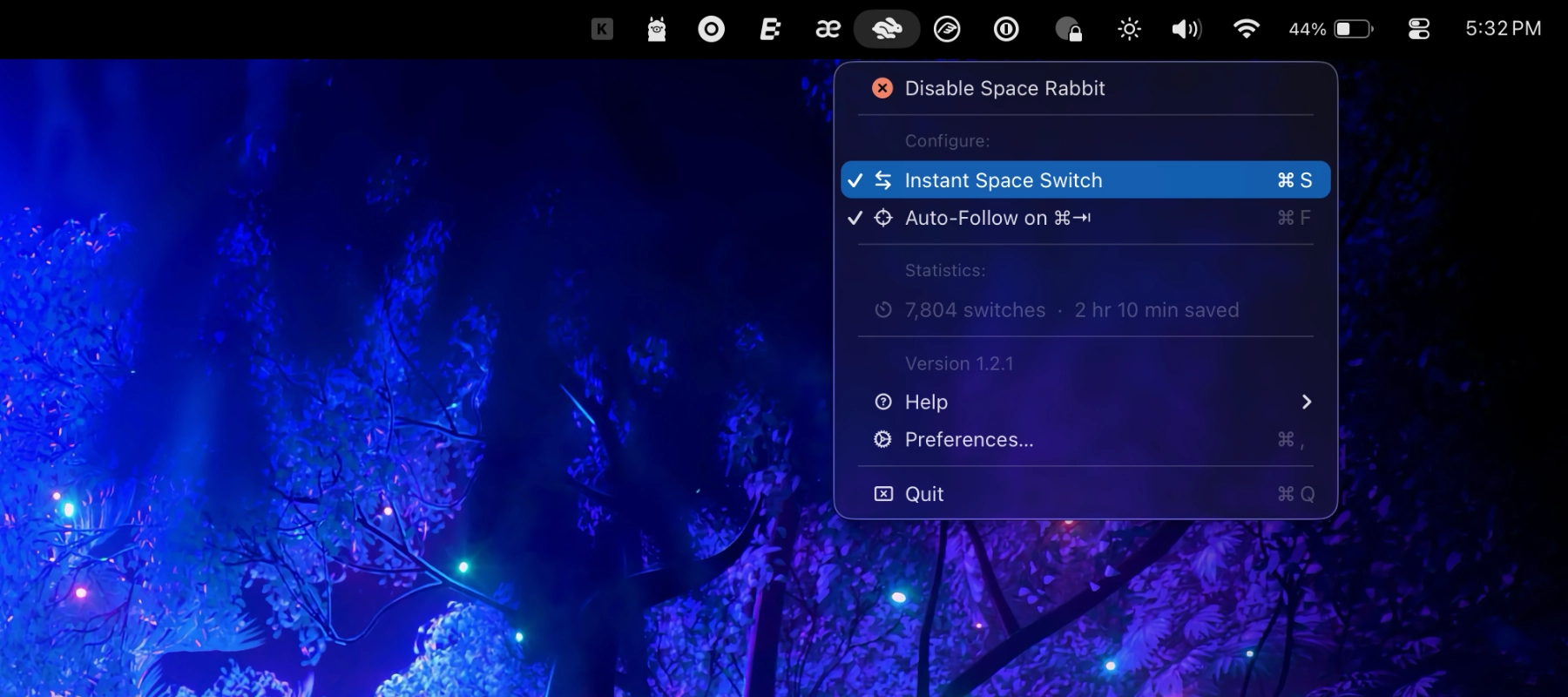 Space Rabbit tray bar screenshot